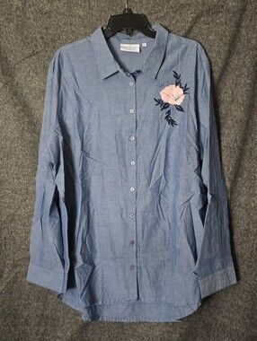 The Skyline Collection Denim Button Down Shirt W/ Embroidery - Size XXL